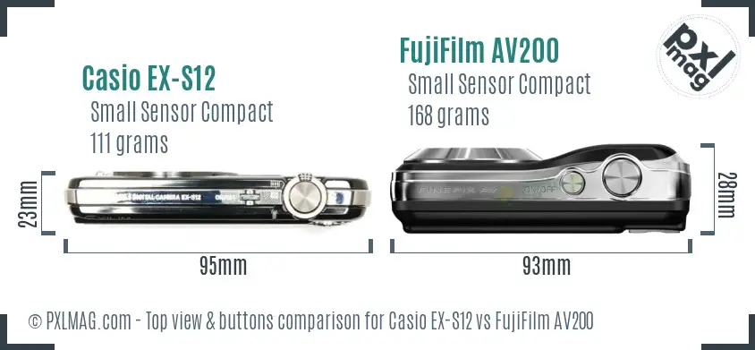 Casio EX-S12 vs FujiFilm AV200 top view buttons comparison Casio EX-S12 vs FujiFilm AV200 top view buttons comparison