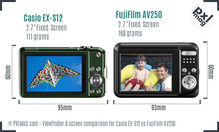 Casio EX-S12 vs FujiFilm AV250 Screen and Viewfinder comparison