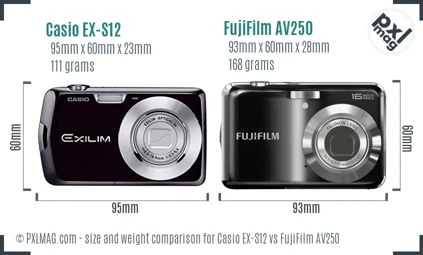 Casio EX-S12 vs FujiFilm AV250 size comparison