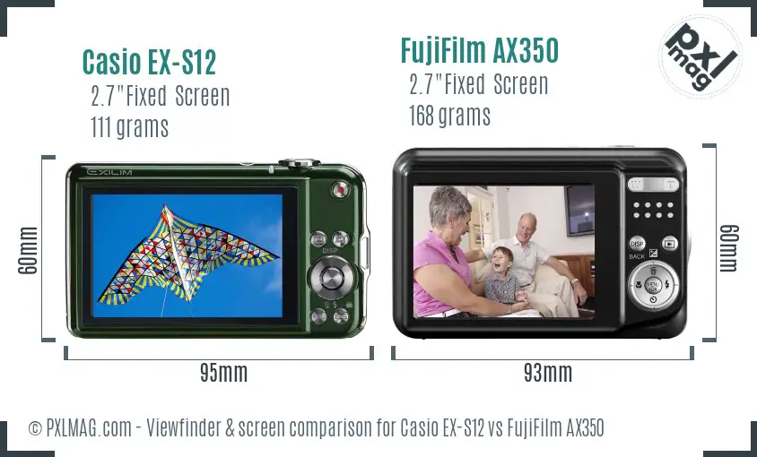 Casio EX-S12 vs FujiFilm AX350 Screen and Viewfinder comparison