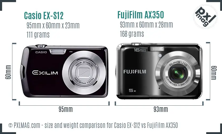 Casio EX-S12 vs FujiFilm AX350 size comparison