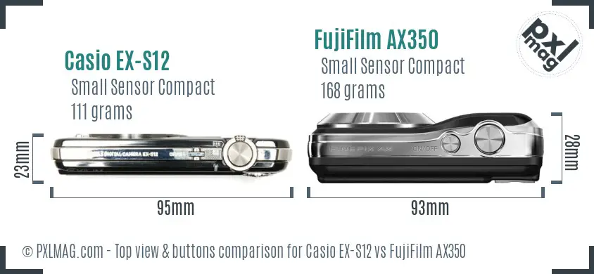 Casio EX-S12 vs FujiFilm AX350 top view buttons comparison