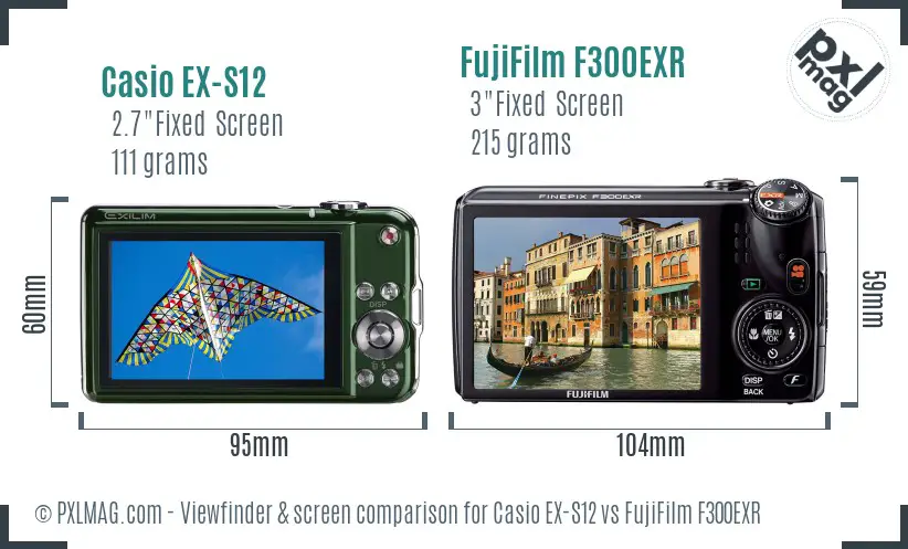 Casio EX-S12 vs FujiFilm F300EXR Screen and Viewfinder comparison
