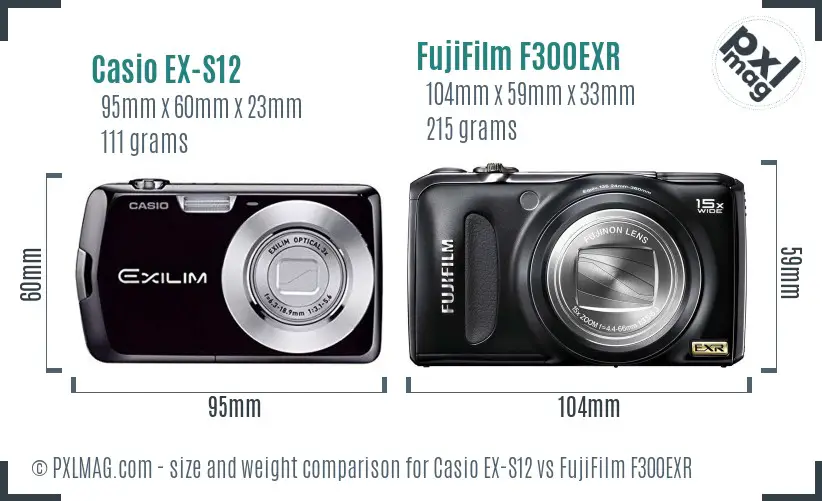 Casio EX-S12 vs FujiFilm F300EXR size comparison