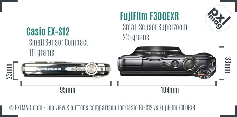 Casio EX-S12 vs FujiFilm F300EXR top view buttons comparison