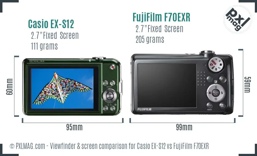 Casio EX-S12 vs FujiFilm F70EXR Screen and Viewfinder comparison