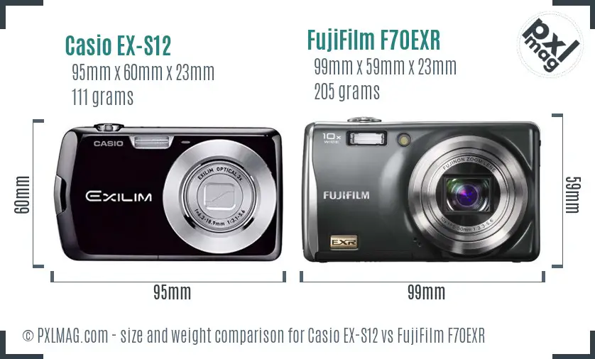 Casio EX-S12 vs FujiFilm F70EXR size comparison