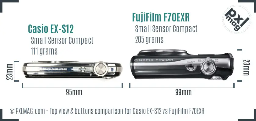 Casio EX-S12 vs FujiFilm F70EXR top view buttons comparison