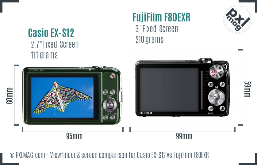 Casio EX-S12 vs FujiFilm F80EXR Screen and Viewfinder comparison