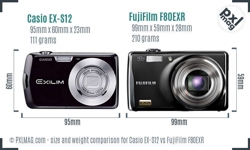 Casio EX-S12 vs FujiFilm F80EXR size comparison Casio EX-S12 vs FujiFilm F80EXR size comparison