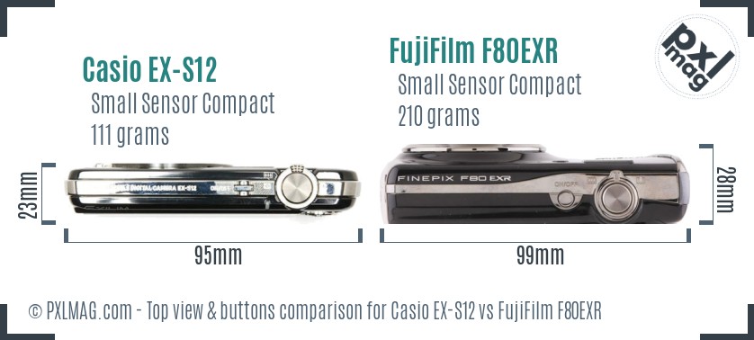 Casio EX-S12 vs FujiFilm F80EXR top view buttons comparison