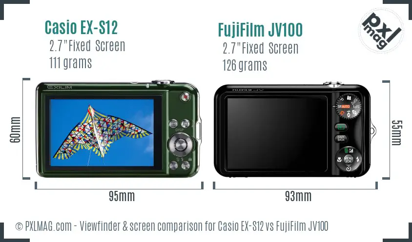 Casio EX-S12 vs FujiFilm JV100 Screen and Viewfinder comparison