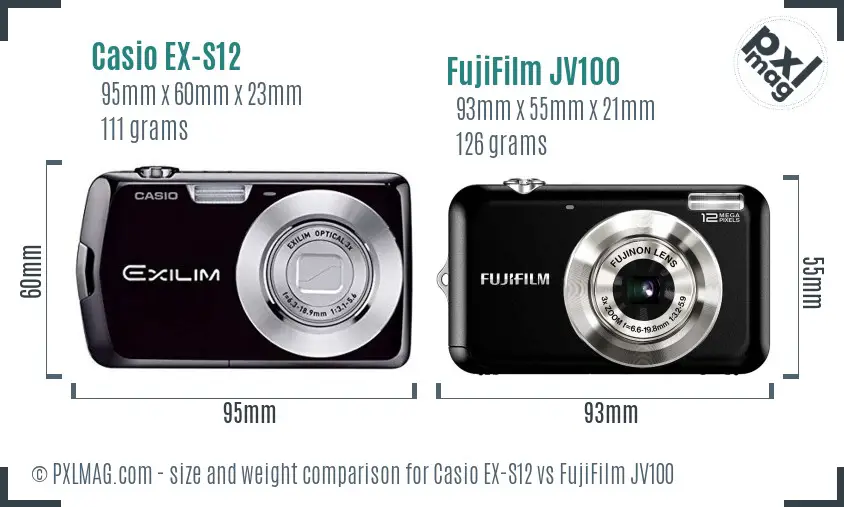 Casio EX-S12 vs FujiFilm JV100 size comparison