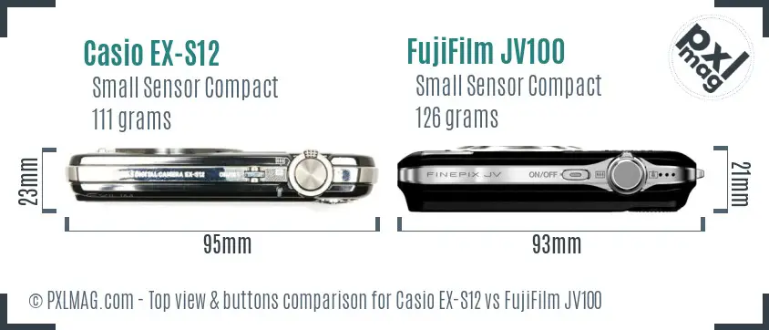 Casio EX-S12 vs FujiFilm JV100 top view buttons comparison