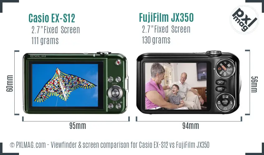Casio EX-S12 vs FujiFilm JX350 Screen and Viewfinder comparison Casio EX-S12 vs FujiFilm JX350 Screen and Viewfinder comparison