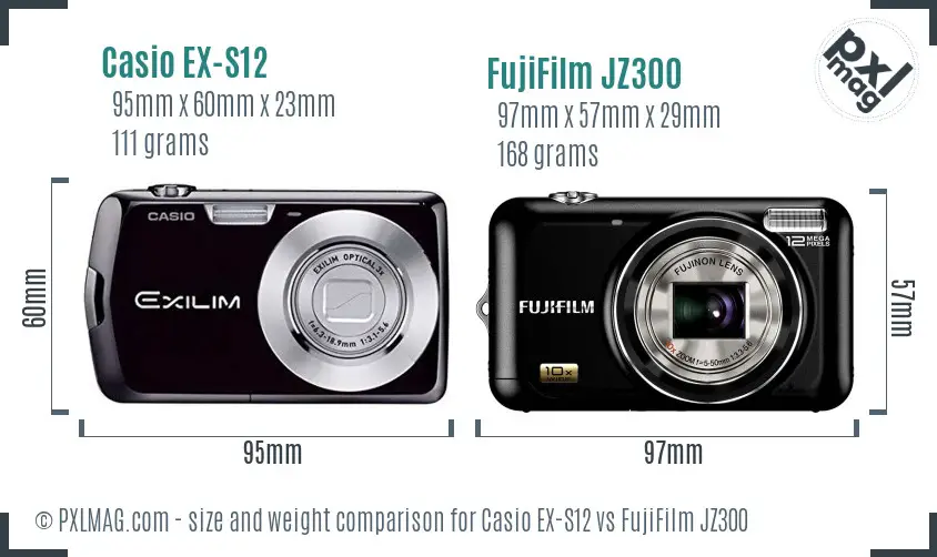 Casio EX-S12 vs FujiFilm JZ300 size comparison