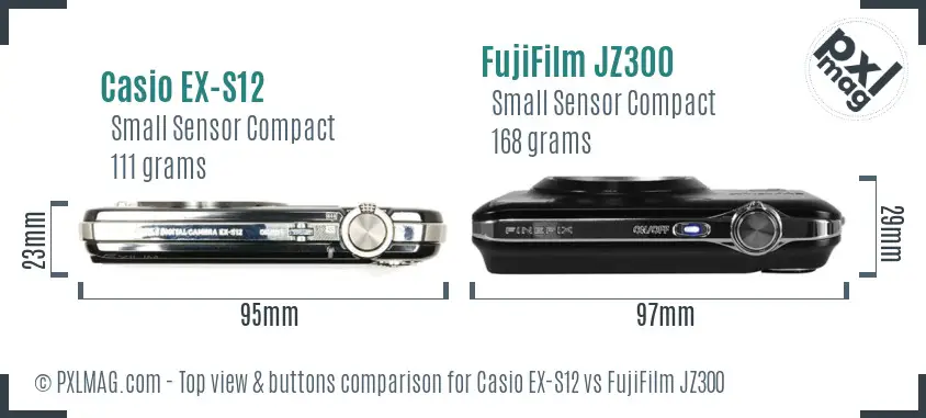 Casio EX-S12 vs FujiFilm JZ300 top view buttons comparison
