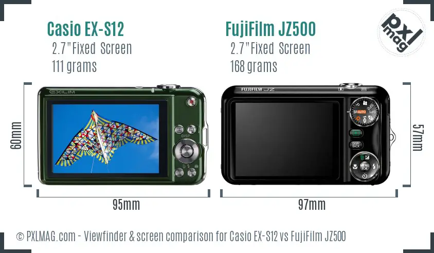 Casio EX-S12 vs FujiFilm JZ500 Screen and Viewfinder comparison