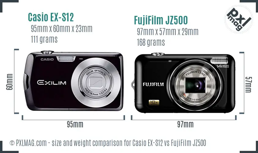 Casio EX-S12 vs FujiFilm JZ500 size comparison