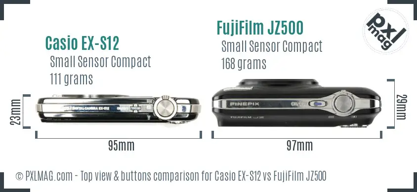 Casio EX-S12 vs FujiFilm JZ500 top view buttons comparison