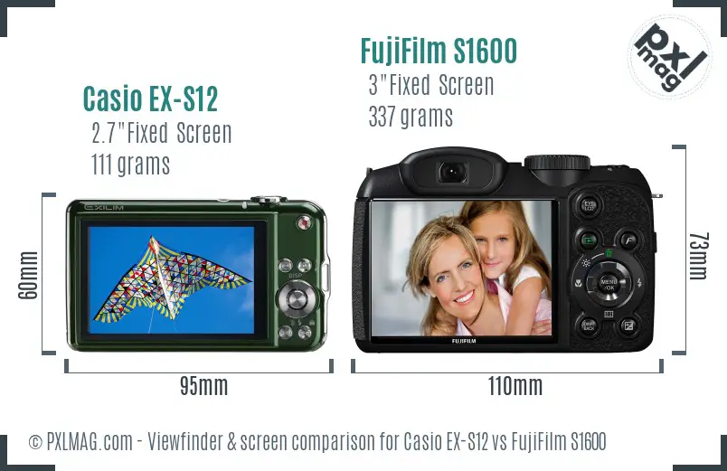 Casio EX-S12 vs FujiFilm S1600 Screen and Viewfinder comparison Casio EX-S12 vs FujiFilm S1600 Screen and Viewfinder comparison