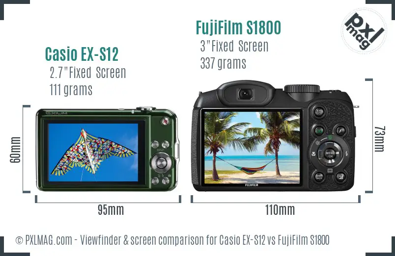 Casio EX-S12 vs FujiFilm S1800 Screen and Viewfinder comparison