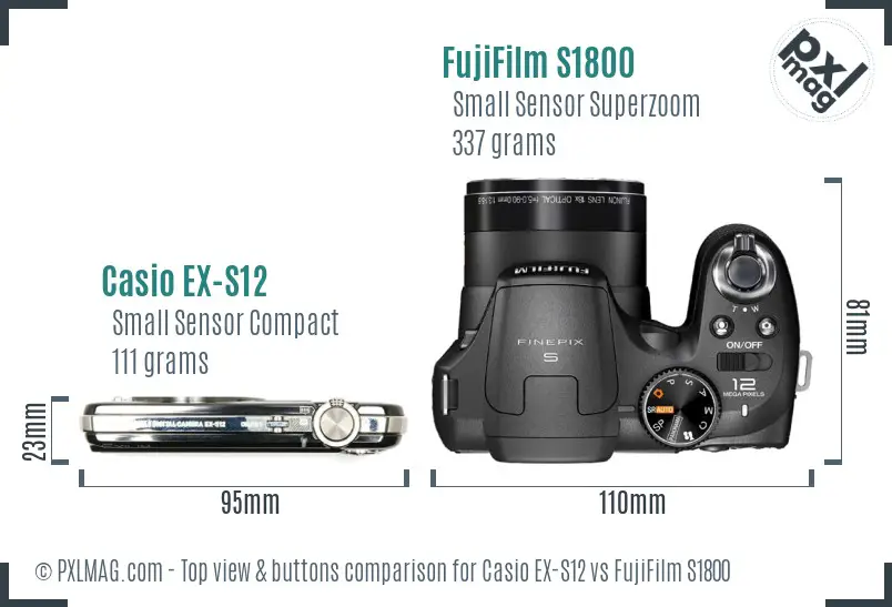 Casio EX-S12 vs FujiFilm S1800 top view buttons comparison