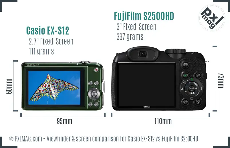 Casio EX-S12 vs FujiFilm S2500HD Screen and Viewfinder comparison