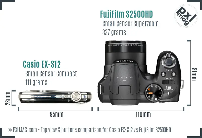 Casio EX-S12 vs FujiFilm S2500HD top view buttons comparison