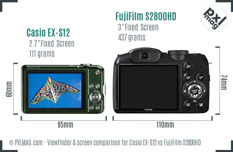 Casio EX-S12 vs FujiFilm S2800HD Screen and Viewfinder comparison