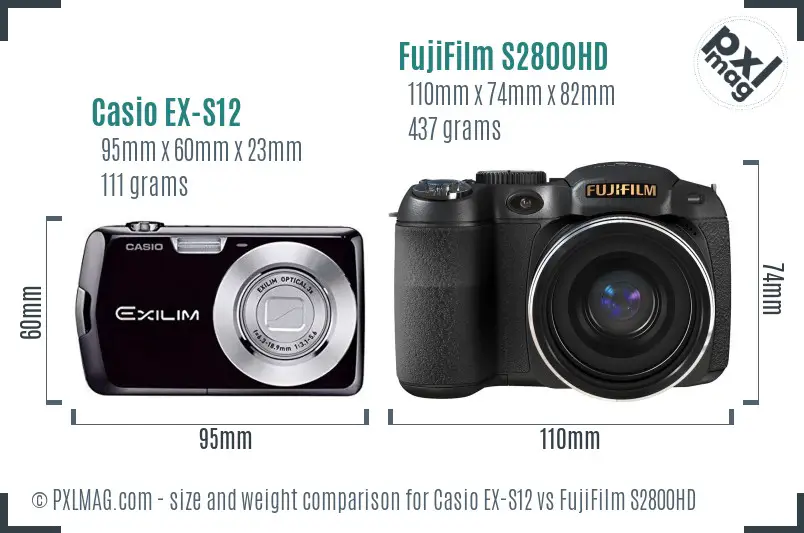 Casio EX-S12 vs FujiFilm S2800HD size comparison