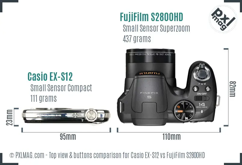 Casio EX-S12 vs FujiFilm S2800HD top view buttons comparison