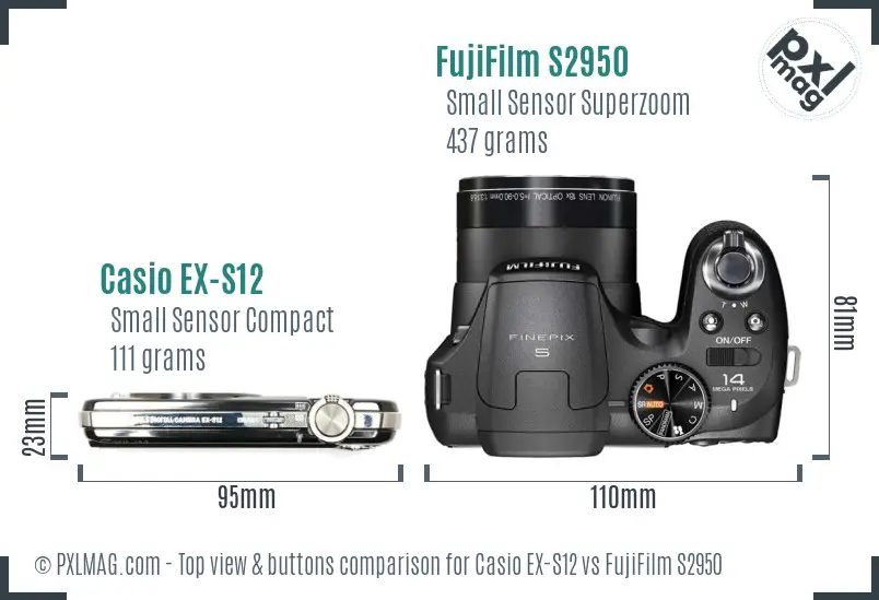 Casio EX-S12 vs FujiFilm S2950 top view buttons comparison