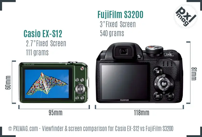 Casio EX-S12 vs FujiFilm S3200 Screen and Viewfinder comparison