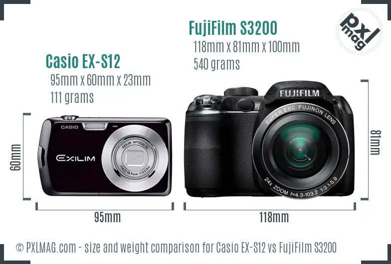 Casio EX-S12 vs FujiFilm S3200 size comparison