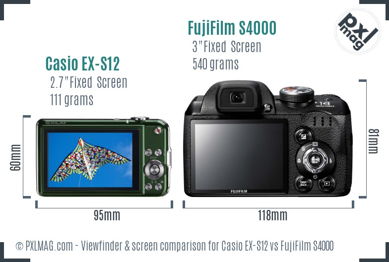 Casio EX-S12 vs FujiFilm S4000 Screen and Viewfinder comparison