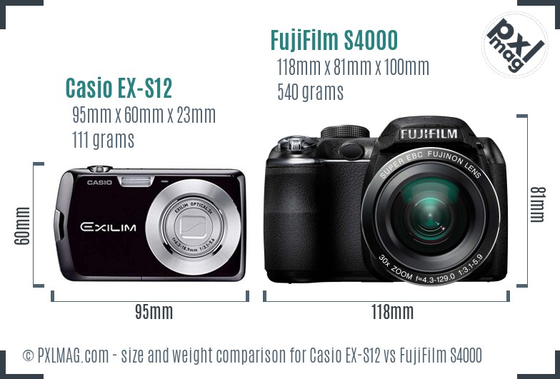 Casio EX-S12 vs FujiFilm S4000 size comparison Casio EX-S12 vs FujiFilm S4000 size comparison