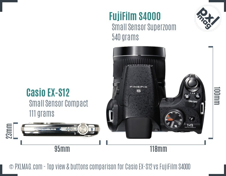 Casio EX-S12 vs FujiFilm S4000 top view buttons comparison