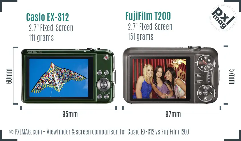 Casio EX-S12 vs FujiFilm T200 Screen and Viewfinder comparison