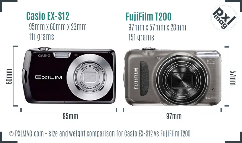 Casio EX-S12 vs FujiFilm T200 size comparison