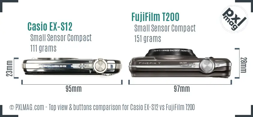 Casio EX-S12 vs FujiFilm T200 top view buttons comparison