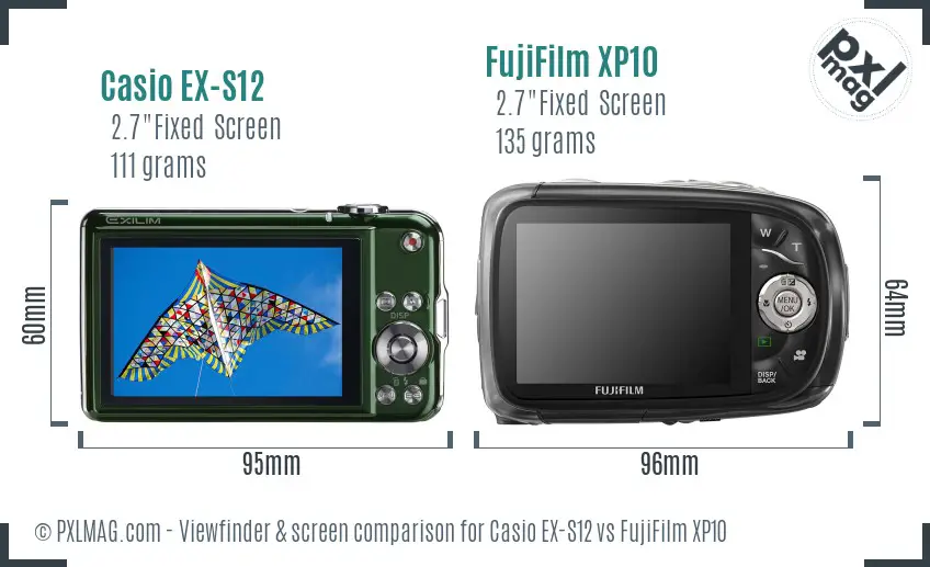 Casio EX-S12 vs FujiFilm XP10 Screen and Viewfinder comparison