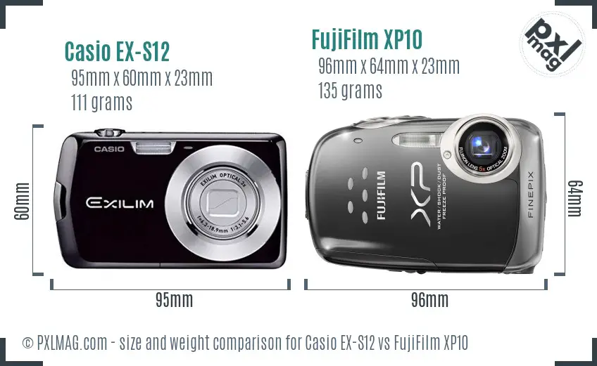 Casio EX-S12 vs FujiFilm XP10 size comparison