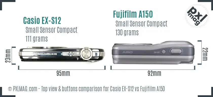 Casio EX-S12 vs Fujifilm A150 top view buttons comparison