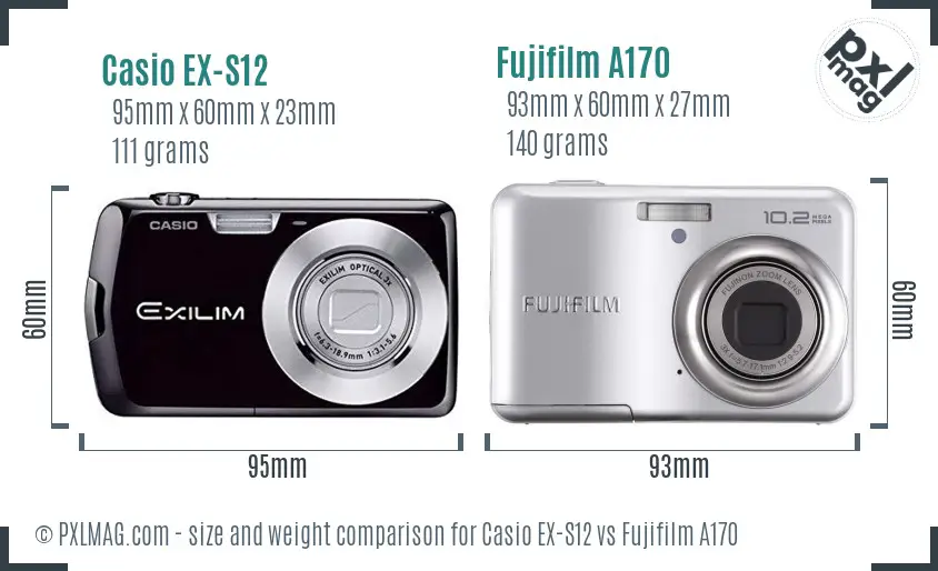 Casio EX-S12 vs Fujifilm A170 size comparison