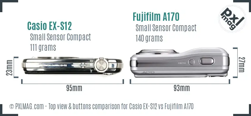 Casio EX-S12 vs Fujifilm A170 top view buttons comparison