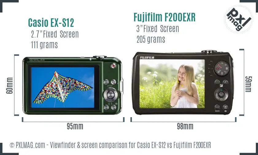 Casio EX-S12 vs Fujifilm F200EXR Screen and Viewfinder comparison