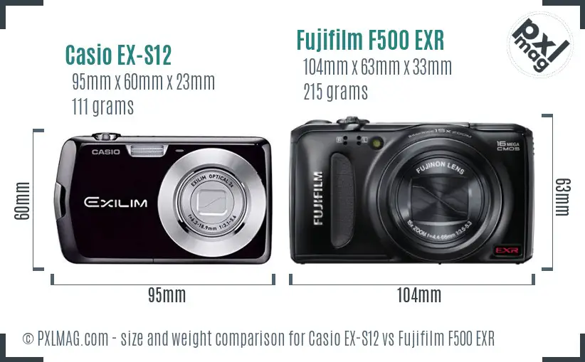 Casio EX-S12 vs Fujifilm F500 EXR size comparison