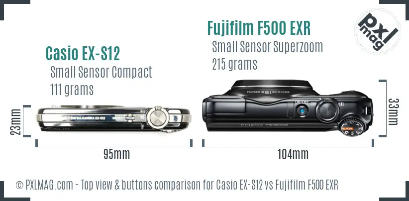 Casio EX-S12 vs Fujifilm F500 EXR top view buttons comparison