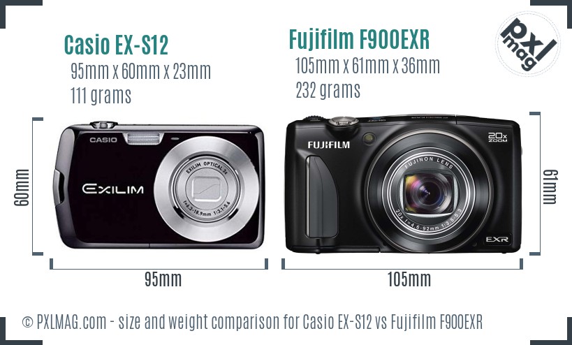 Casio EX-S12 vs Fujifilm F900EXR size comparison